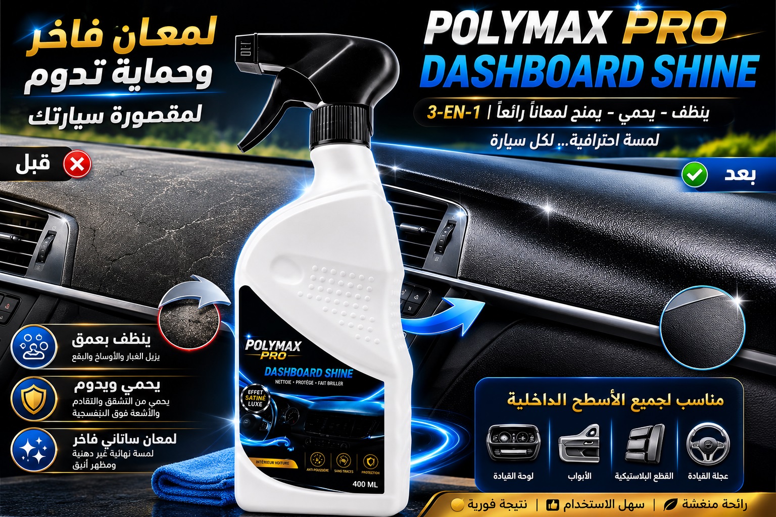 Image supplémentaire 2 de POLYMAX PRO – Dashboard Shine 3-en-1 | Nettoie, Protège & Fait Briller
