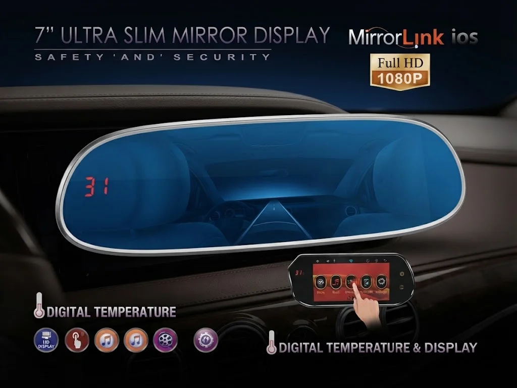 Image supplémentaire 2 de ​Écran Rétroviseur de Recul 7 Pouces pour Voiture – Moniteur LCD Grand Angle