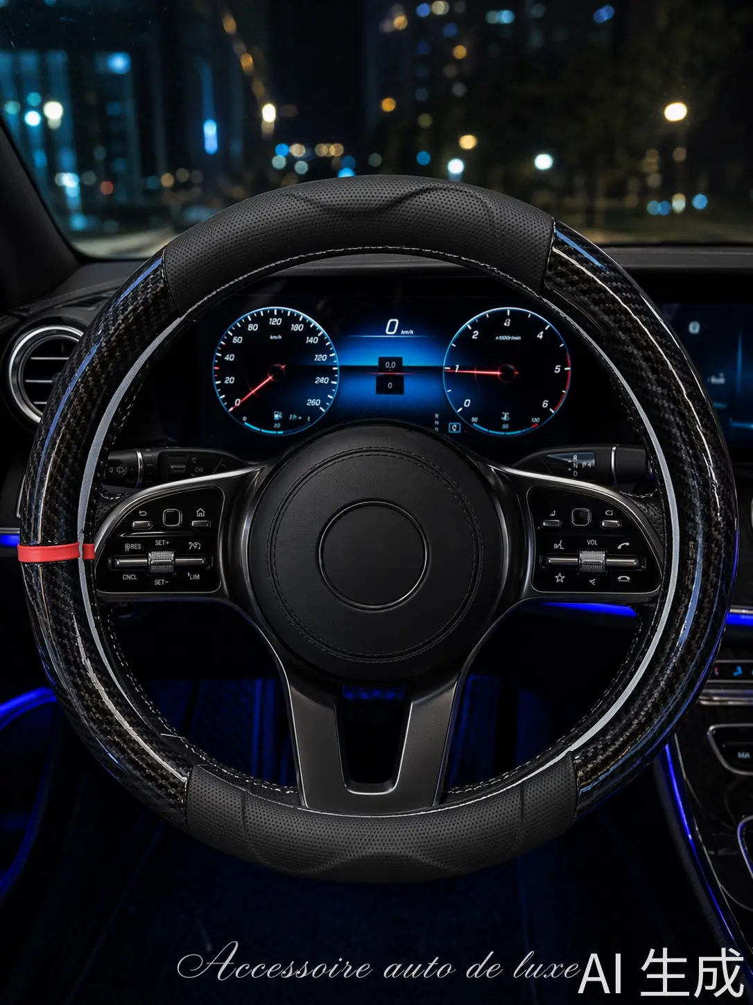 Image supplémentaire 2 de Couvre-Volant Luxe Glossy Carbon & Cuir Perforé - Finition Haute Brillance | Accessoires Auto Tunisie