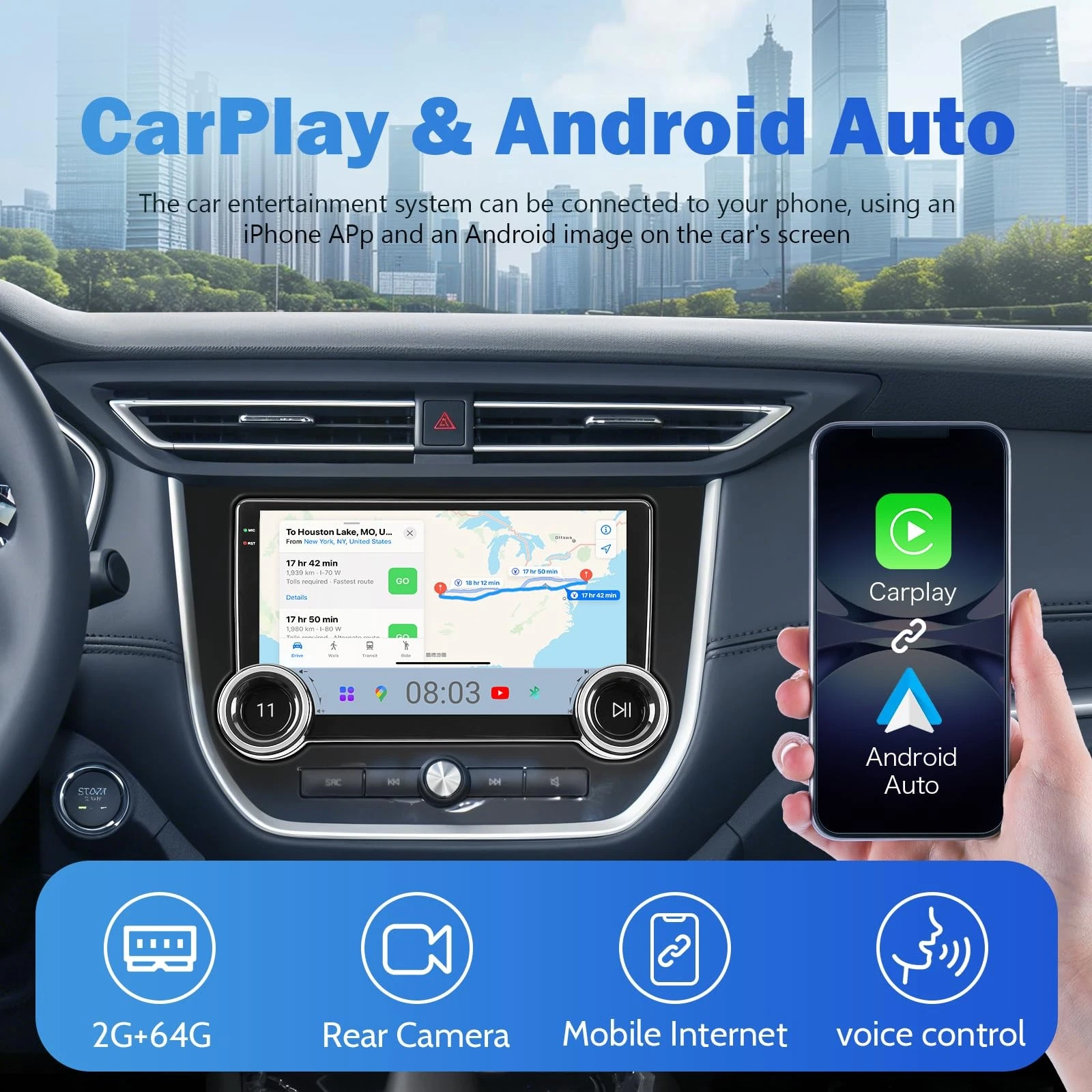 Image supplémentaire 3 de Autoradio Multimédia Haudio 10.1" HD – CarPlay Sans Fil & Android Auto – Navigation GPS & Caméra de Recul – Tunisie