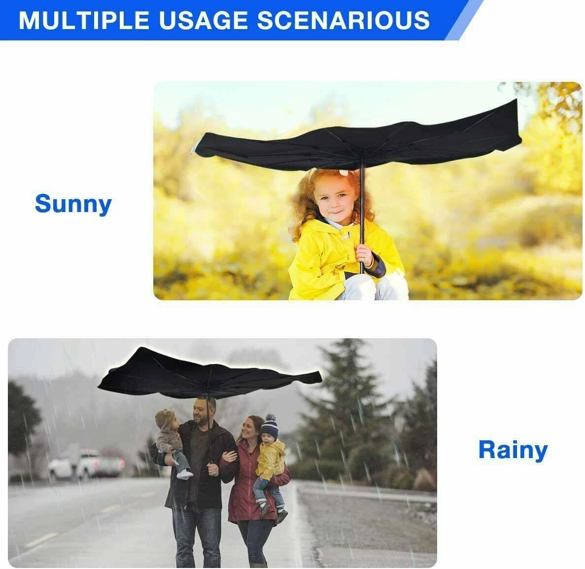 Image supplémentaire 2 de Parasol de Pare-brise Rétractable Universel – Protection UV & Chaleur – Format Parapluie Compact – Tunisie