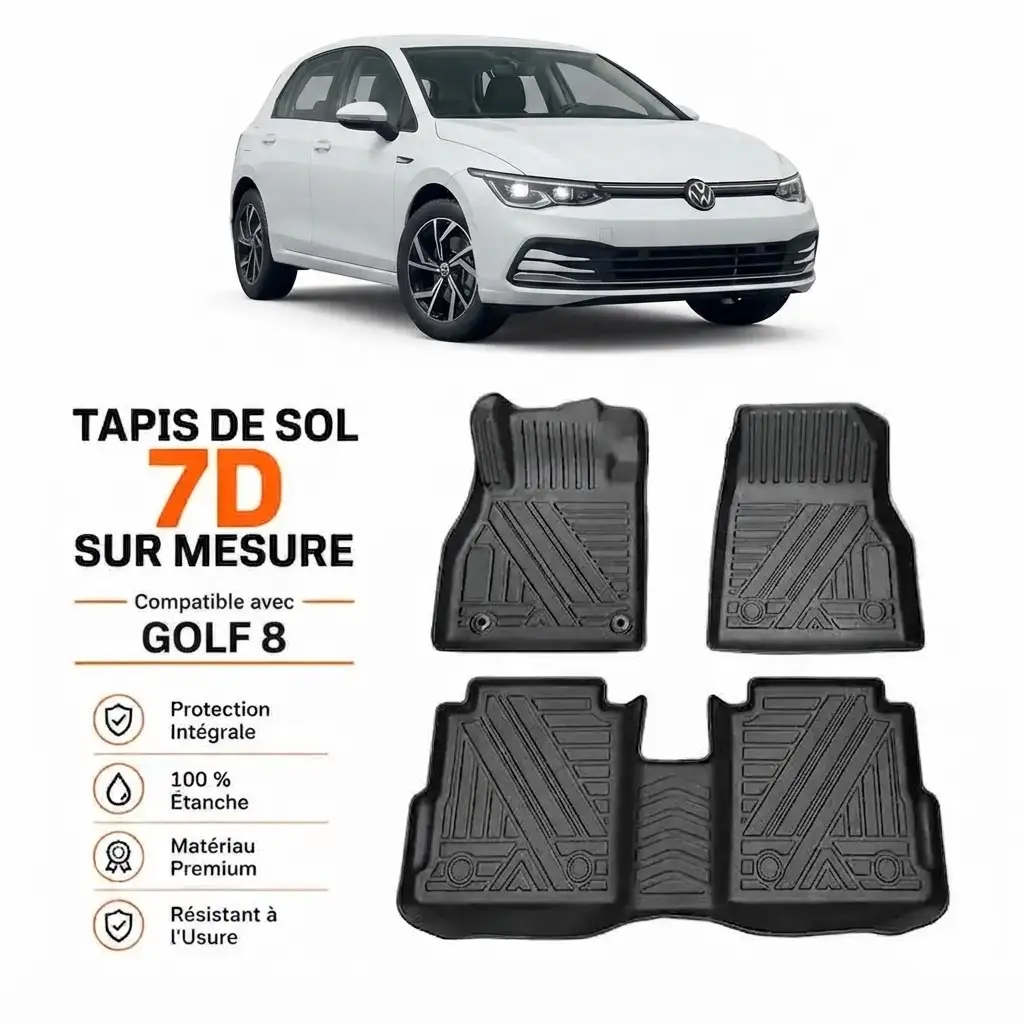 Tapis de Sol 7D Sur Mesure pour Golf 8 - Protection Intégrale TPE Premium - Prix Tunisie