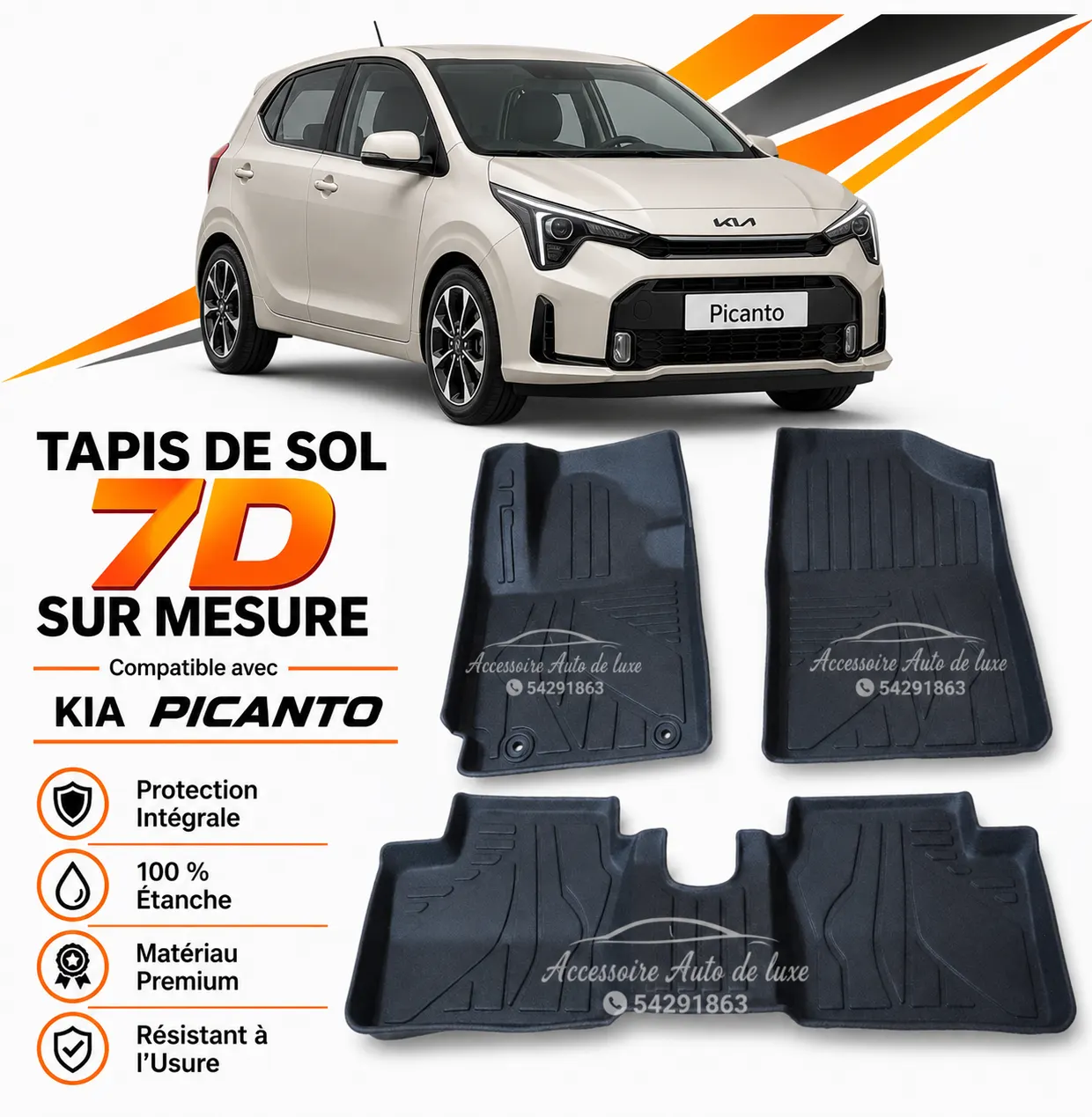 Tapis de Sol 7D Sur Mesure pour Kia Picanto – Protection Intégrale, 100% Étanche & Matériau Premium