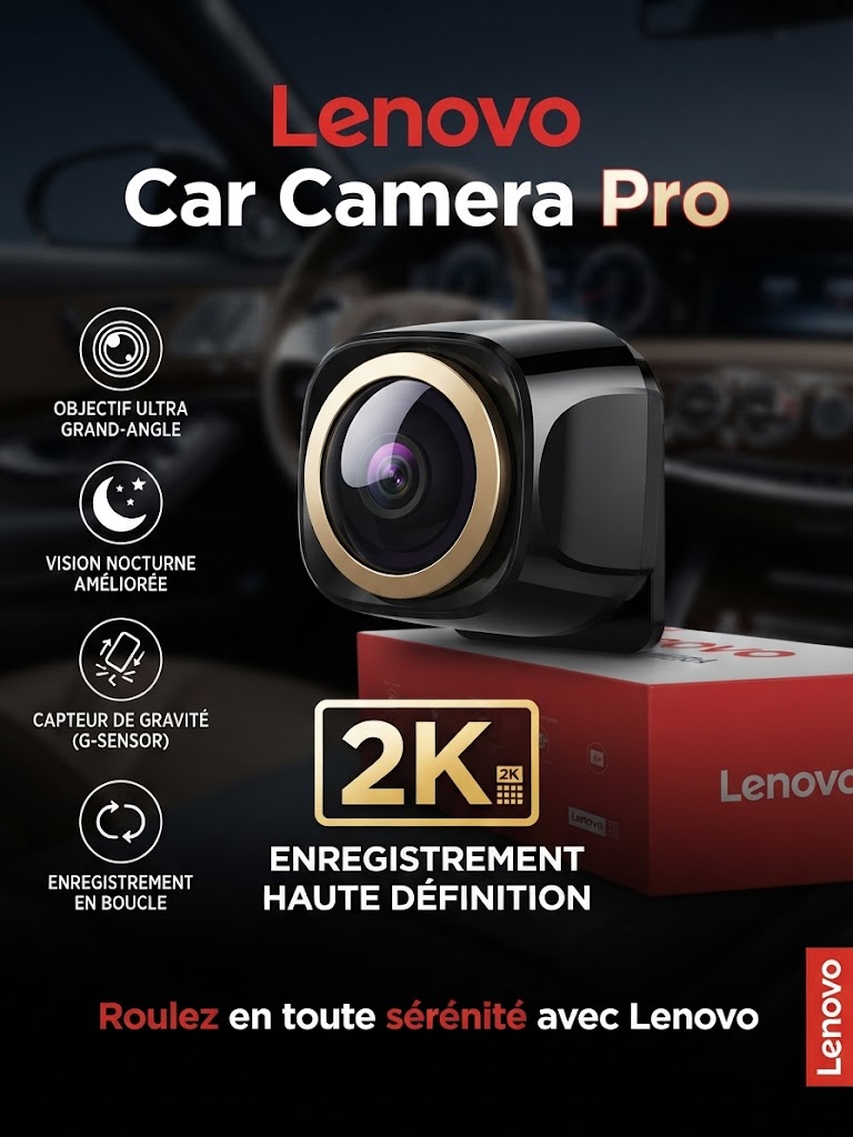 Caméra de Recul Lenovo 2K pour Voiture – Haute Définition, Vision Nocturne et Compatible Autoradio Android