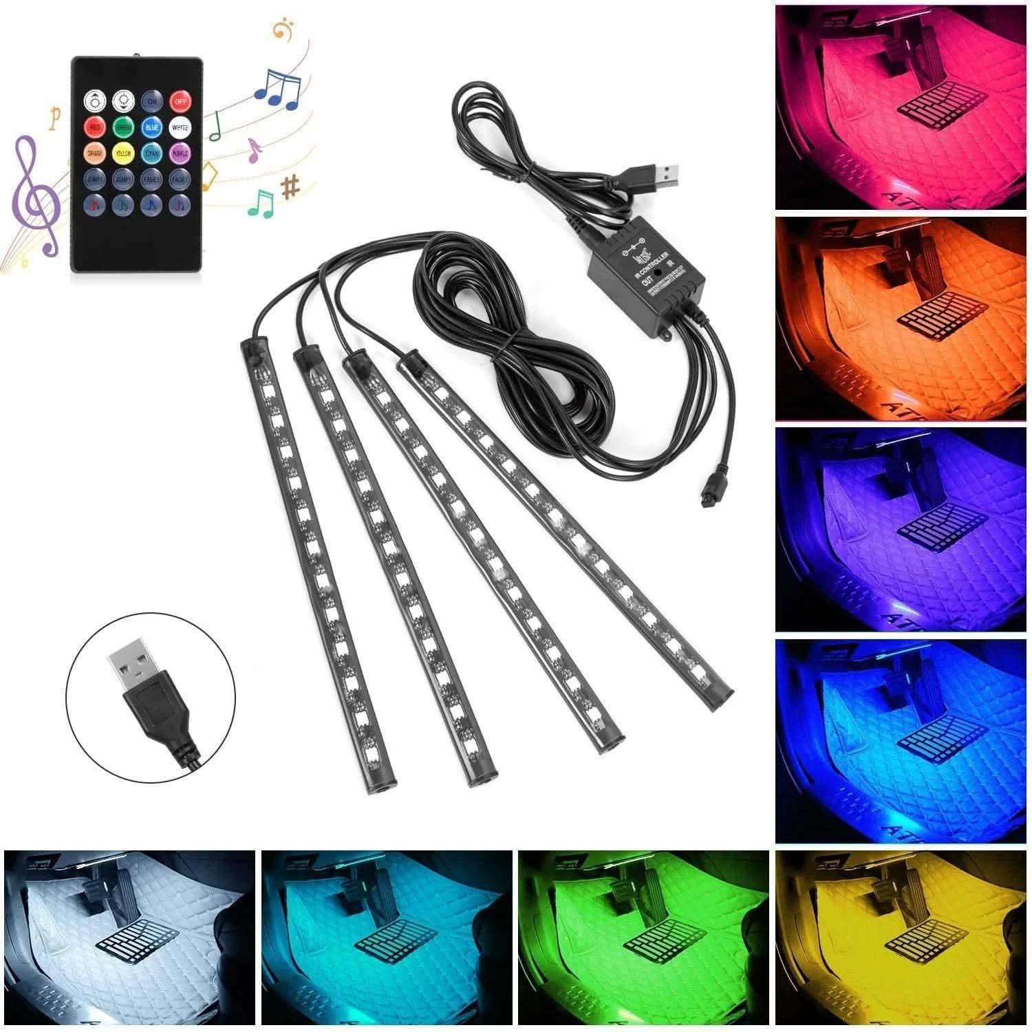 Kit Ruban LED Ambiance Voiture RGB – Contrôle à Distance & Mode Musique – Prix Tunisie
