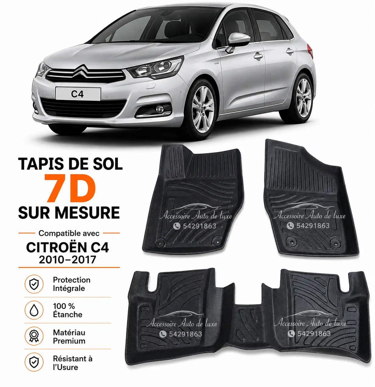 Tapis de Sol 7D Sur Mesure pour Citroën C4 (2010-2017) – Protection Intégrale Premium & Étanche