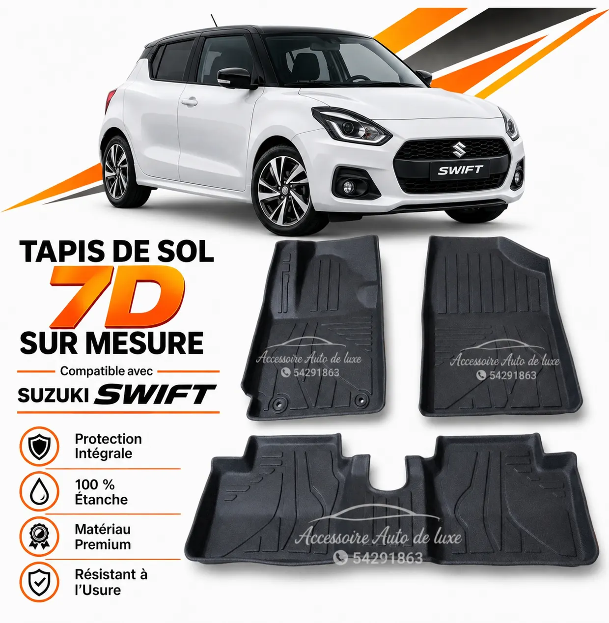 Tapis de Sol 7D Sur Mesure pour Suzuki Swift – Protection Intégrale, Étanche & Design Sportif