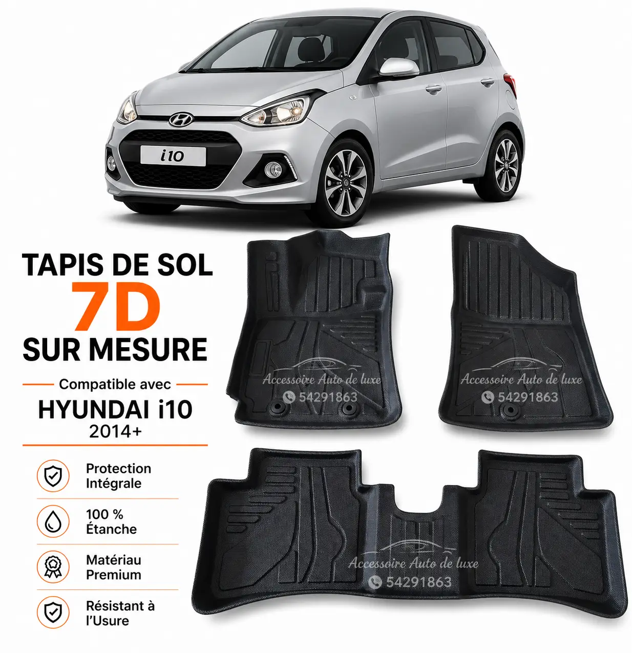Tapis de Sol 7D Sur Mesure pour Hyundai i10 (2014+) – Protection Intégrale, 100% Étanche & Matériau Premium