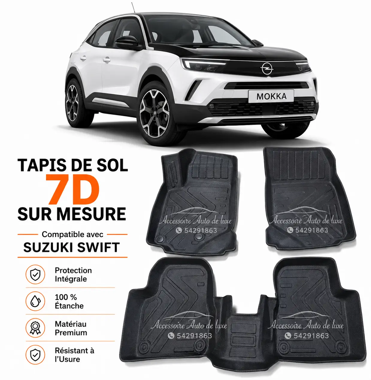 Tapis de Sol 7D Sur Mesure pour Opel Mokka – Protection Intégrale SUV, 100% Étanche & Matériau Premium
