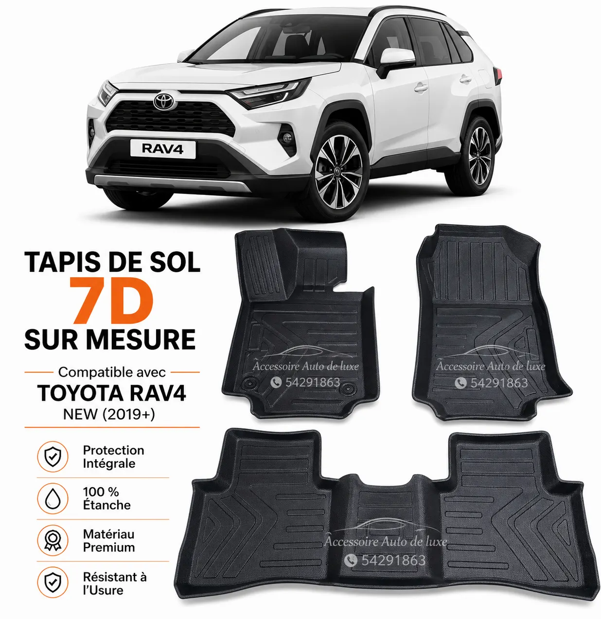 Tapis de Sol 7D Sur Mesure pour Toyota RAV4 New (2019+) – Protection Intégrale SUV, 100% Étanche & Matériau Premium