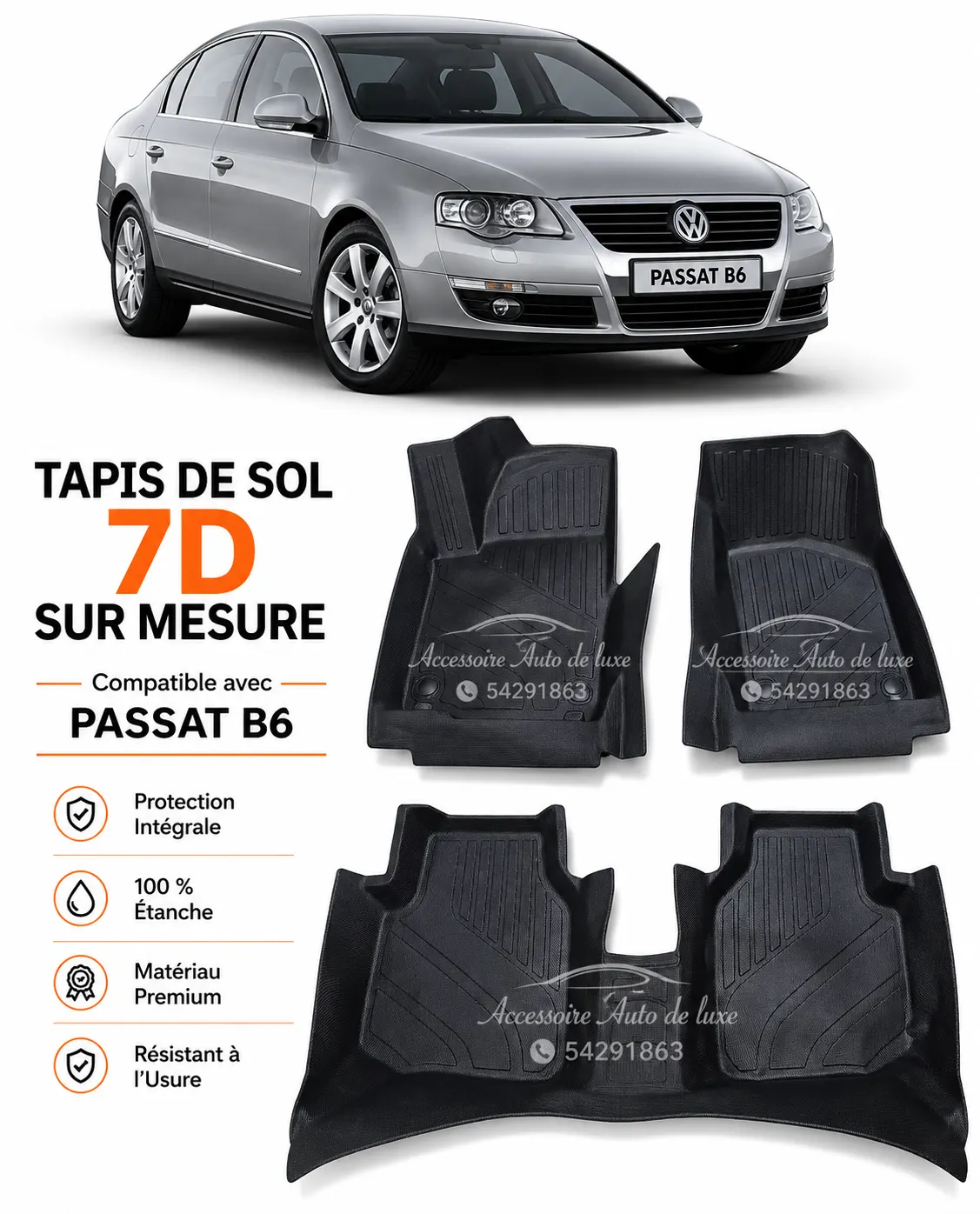 Tapis de Sol 7D Sur Mesure pour Volkswagen Passat B6 – Protection Intégrale Luxe, 100% Étanche & Matériau Premium
