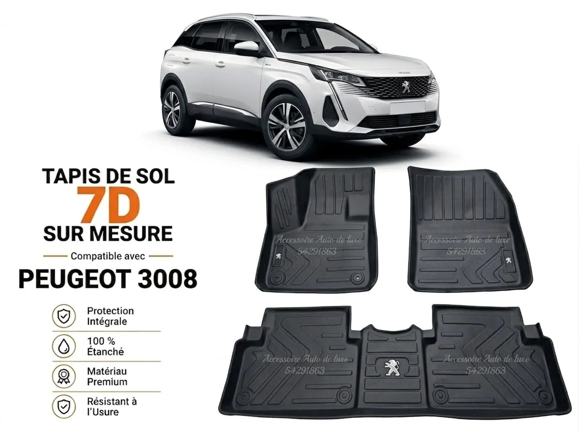 Tapis de Sol 7D sur Mesure pour Peugeot 3008 - Protection Intégrale & Étanche