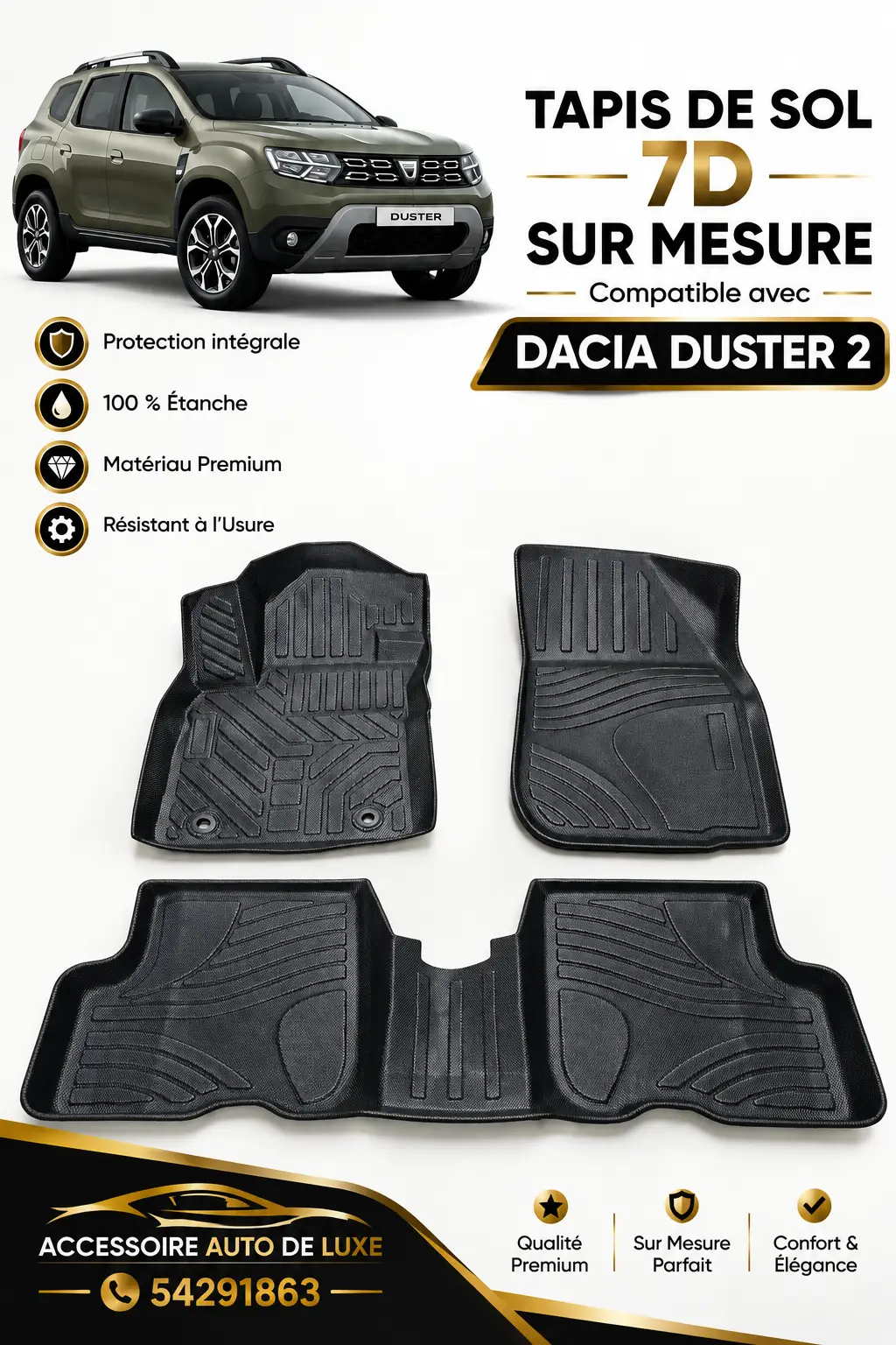 Tapis de Sol 7D Sur Mesure pour Dacia Duster 2 (2018+) - Protection Intégrale Premium
