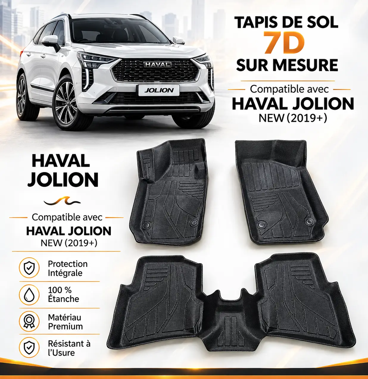 Tapis de Sol 7D Sur Mesure pour Haval Jolion New (2019+) : Élégance et protection intégrale pour votre SUV à Tunis.​