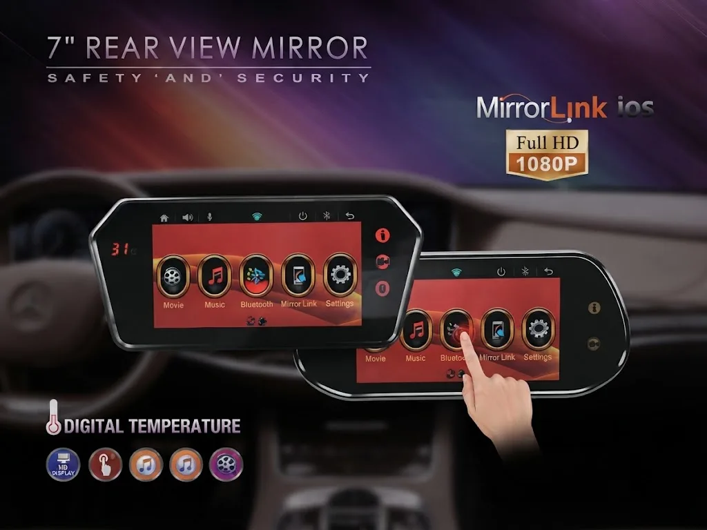 ​Écran Rétroviseur de Recul 7 Pouces pour Voiture – Moniteur LCD Grand Angle