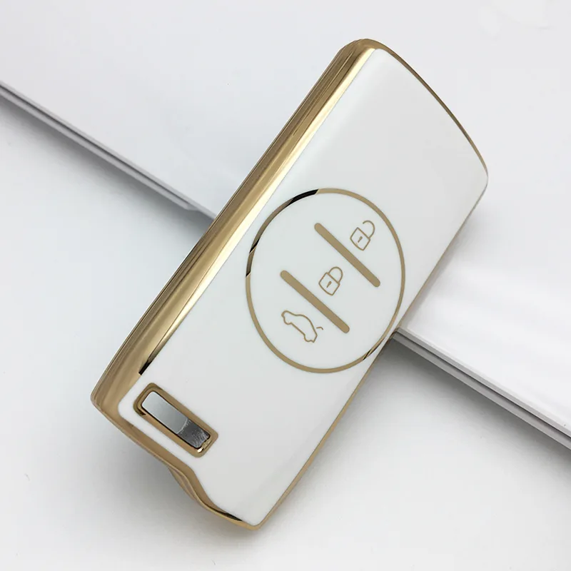 blanc - Coque de Clé Luxe TPU "Gold Edge" pour Chery Tiggo, Exeed & JAC – Protection Élégante & Antichoc – Tunisie