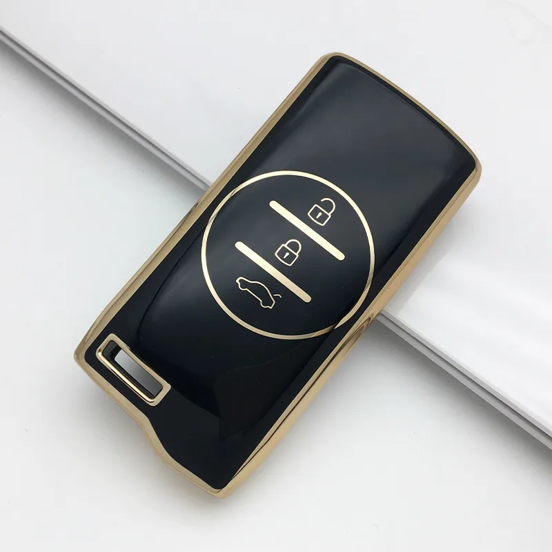 noir - Coque de Clé Luxe TPU "Gold Edge" pour Chery Tiggo, Exeed & JAC – Protection Élégante & Antichoc – Tunisie