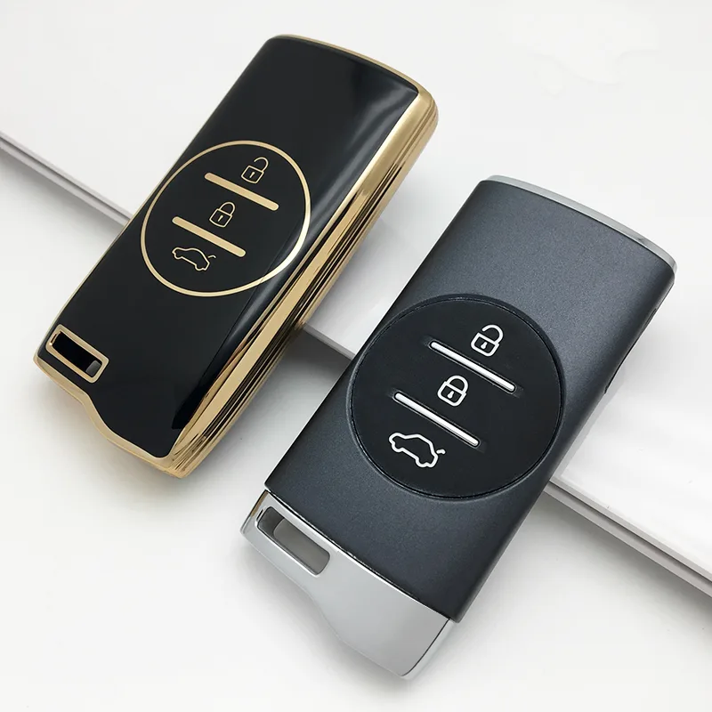 noir - Coque de Clé Luxe TPU "Gold Edge" pour Chery Tiggo, Exeed & JAC – Protection Élégante & Antichoc – Tunisie
